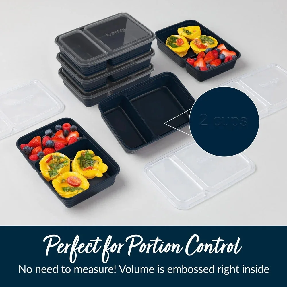 Bentgo® Prep 2-Compartment Containers - 20-Piece Meal Prep Kit - Midnight Blue